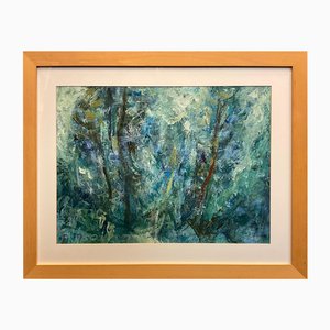 Michael Forster, Resumen en azul y verde, década de 2000, acrílico sobre papel, enmarcado
