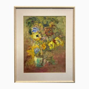 Michael Forster, Flowers in Vase Still Life, 1980, Acrílico sobre papel, Enmarcado