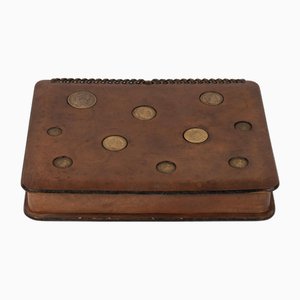 Scatola decorativa Mid-Century rettangolare in pelle con monete di Lar, Italia, anni '60