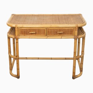 Mid-Century Bamboo, Rattan and Wicker Desk Console Table, Italy, 1970s