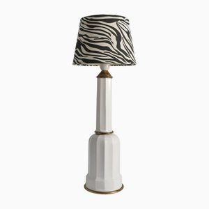 Weiße Heiberg Tischlampe aus Opalglas & Messing, Mitte 19. Jh., Dänemark