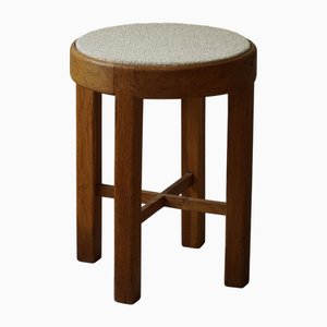 Tabouret Mid-Century en Chêne et Laine Bouclée, Danemark, 1950s