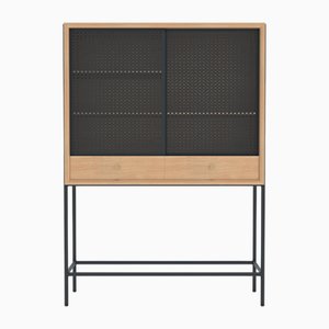 Slate Grey Metal Gabin Cabinet in Natural Oak by Harto