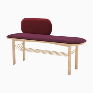 Burgundy Eustache Bench in Natural Oak by Harto