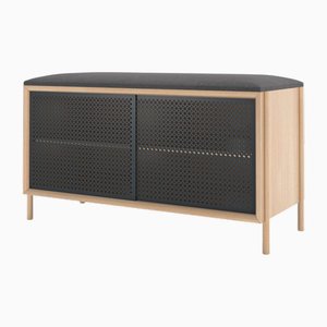 Slate Grey Metal Gabin Bench in Natural Oak by Harto