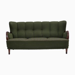 Danish Three-Seater Sofa in Green Furniture Wool Fabric and Beech, 1960s