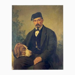Giuseppe Penuti, Gentleman with Bracco Dog, 1868, Oil on Canvas