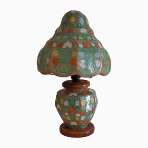 Lampada da tavolo artigianale con base in faggio e plastica dipinta, anni '70