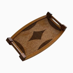 Vintage Art Deco Wooden Marquetry Tray, 1930s
