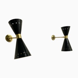Schwarze Diablo Wandleuchte aus Messing, 1950er