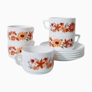 Vintage Cups Flore Collection from Arcopal, France, 1970s, Set of 5