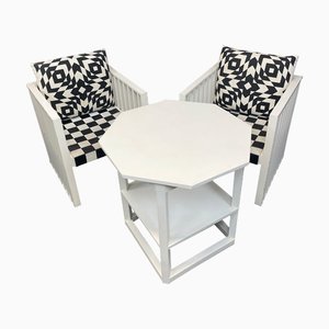 Grupo de asientos modernistas atribuido a Josef Hoffmann / Koloman Moser para el Sanatorio Purkersdorf, años 80. Juego de 3