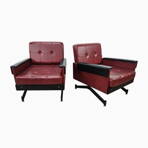 Set of Italian Cubist Iron and Imitation Leather Armchairs, 1960s
