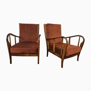 Fauteuils Vintage en Bois et Rembourrage, Italie, 1950s, Set de 2