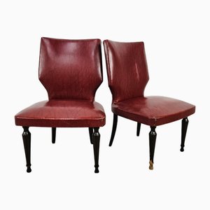 Set of Burgundy Skai Bedroom Chairs, 1960s