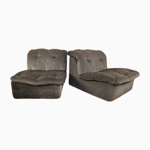 Set of Italian Modular Lounge Chairs in Striped Fabric, 1970s