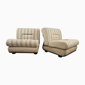 Set of Mid-Century Italian Wooden Lounge Chair Covered in Fabric, 1970s