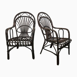 Set of Italian Outdoor Wicker Armchairs, 1970s