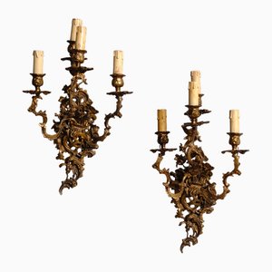 Vintage Bronze 4-Light Wall Sconces, Set of 2