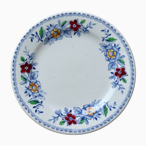 Vintage Earthenware Dinner Plate with Floral Pattern on the Border from Gien, 1930s