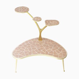 Support pour Plante Mid-Century Rose avec Carreaux de Céramique et Bordure Dorée, Allemagne