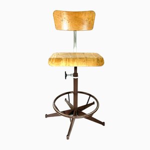 Silla de taller industrial vintage ajustable y giratoria, años 60