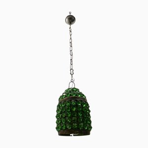 Lampada a sospensione piccola in cristallo verde, anni '60