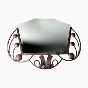 French Art Nouveau Wrought Iron Mirror with Beveled Glass
