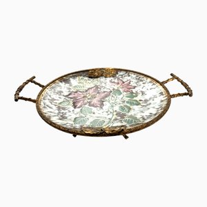 Centrotavola Art Nouveau in ceramica e bronzo dorato, fine XIX secolo
