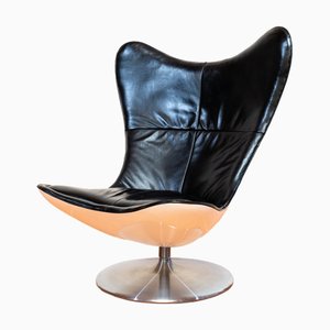 Fauteuil Pivotant Egg Glove Space Age Sculptural en Cuir Noir par Terence Conran