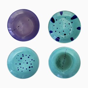 Vide-Poche Turquoise en Faïence par Albisola, 1950s, Set de 4