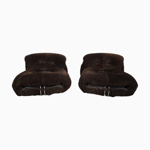 Set of Soriana Lounge Chairs in Brown Nubuck by Tobia and Afra Scarpa for Cassina, 1960s