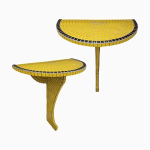 French Art Deco Consoles in Yellow and Black Glass, 1940, Set of 2