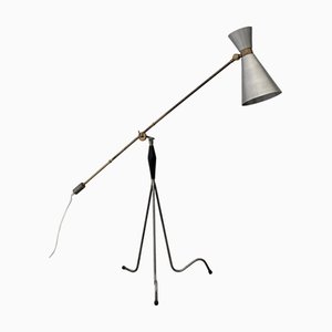 Scandinavian Modernist Counterweight Floor Lamp in Brass and Steel, Sweden, 1950s