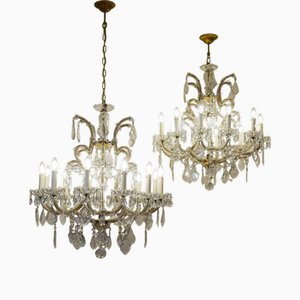 Lámparas de araña estilo Maria Theresa de cristal de 13 luces, años 30. Juego de 2