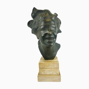 Scultura in bronzo con testa su base della dea Fortuna di Aurisicchio Vincenzo, anni 1890-1910