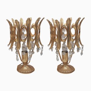 Abat Jour Tischlampen aus Vergoldetem Messing & Kristallglas, 1970er, 2er Set