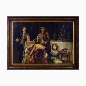 Eugenio De Blasi, Large 18th-Century Scene, 1970s, Oil on Canvas, Framed