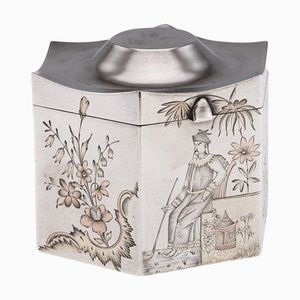 20th Century Russian Silver Chinoiserie Tea Caddy, Moscow, 1900s
