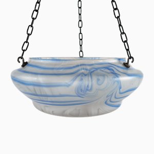Vintage Blue and White Streaky Glass Flycatcher / Plafonnier Ceiling Lamp Shade, 1930s