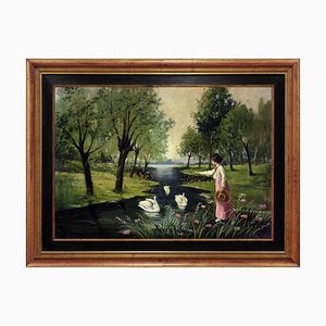 Jean Richard, Bucolic Elegance, 1970s, Oil on Canvas, Framed