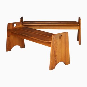 Juego de bancos suecos Mid-Century de madera de pino de Gilbert Marklund, años 60