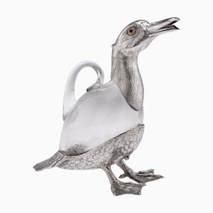 20th Century Edwardian Silver & Clear Glass Novelty Duck Claret Jug, 1905