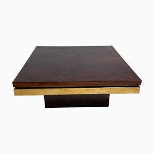 Coffee Table in Elm Burl and Brass attributed to Roche & Bobois