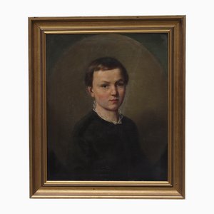 Boy Portrait, 19th Century, Oil on Canvas, Framed