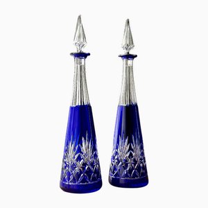 French Cut Blue Crystal Decanters from Saint Louis Massenet, 1970s, Set of 2