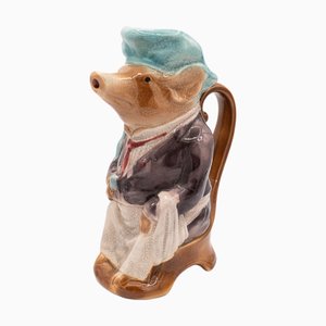 Antique French Barbotine Pig Pitcher from Onnaing, 1900s