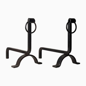 Modern Wrought Iron Andirons, France, 1950s, Set of 2