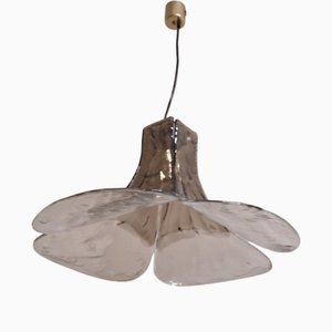 Lámpara colgante vintage de latón y cristal de Murano tintado de Carlo Nason para Mazzega, años 70