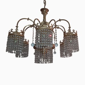 Empire Chandelier with Gold Plated and Crystal Drops, 1970s